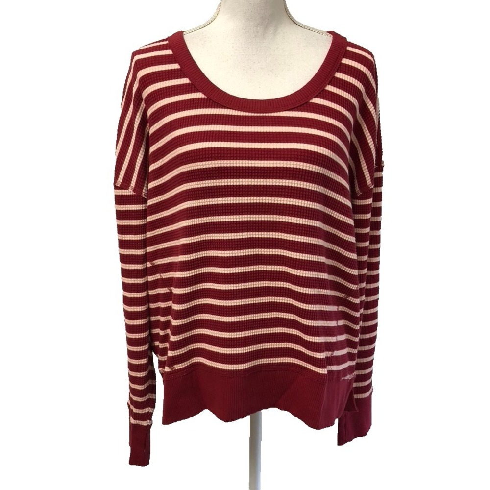Offline Aerie Thermal Sweatshirt Womens Medium Burgundy Stripe Comfort Lounge